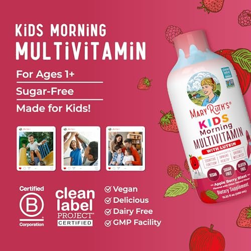MARYRUTH'S Flüssiges Morgen-Multivitamin für Kinder | Multivitamin für Kinder | Immunsystem-Unterstützung | Vitamin C | Vitamin D | Essentielle Nährstoffe | Vegan | 30-180 Portionen | 450 ml