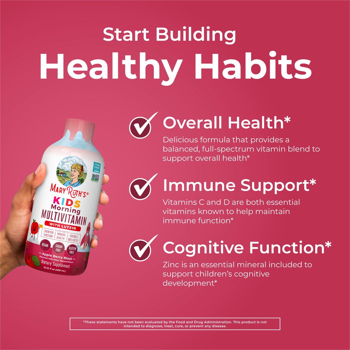 MARYRUTH'S Flüssiges Morgen-Multivitamin für Kinder | Multivitamin für Kinder | Immunsystem-Unterstützung | Vitamin C | Vitamin D | Essentielle Nährstoffe | Vegan | 30-180 Portionen | 450 ml