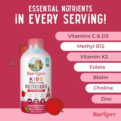 MARYRUTH'S Flüssiges Morgen-Multivitamin für Kinder | Multivitamin für Kinder | Immunsystem-Unterstützung | Vitamin C | Vitamin D | Essentielle Nährstoffe | Vegan | 30-180 Portionen | 450 ml