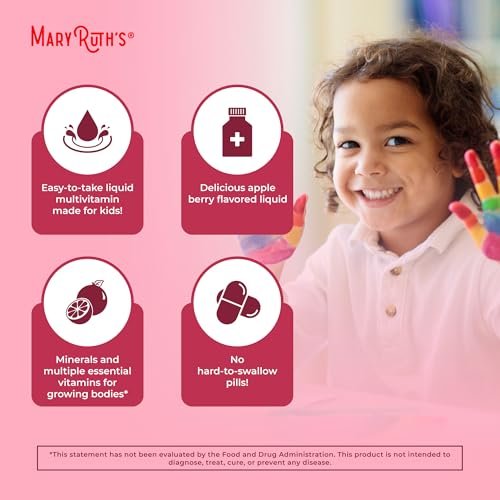 MARYRUTH'S Flüssiges Morgen-Multivitamin für Kinder | Multivitamin für Kinder | Immunsystem-Unterstützung | Vitamin C | Vitamin D | Essentielle Nährstoffe | Vegan | 30-180 Portionen | 450 ml