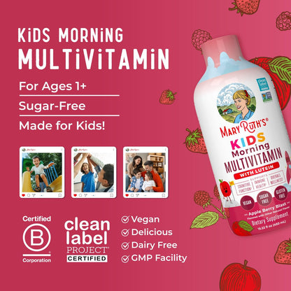 MARYRUTH'S Flüssiges Morgen-Multivitamin für Kinder | Multivitamin für Kinder | Immunsystem-Unterstützung | Vitamin C | Vitamin D | Essentielle Nährstoffe | Vegan | 30-180 Portionen | 450 ml
