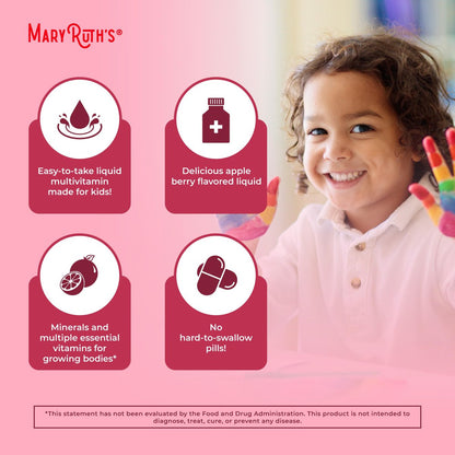 MARYRUTH'S Flüssiges Morgen-Multivitamin für Kinder | Multivitamin für Kinder | Immunsystem-Unterstützung | Vitamin C | Vitamin D | Essentielle Nährstoffe | Vegan | 30-180 Portionen | 450 ml