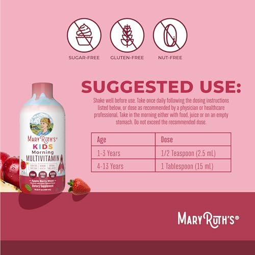 MARYRUTH'S Flüssiges Morgen-Multivitamin für Kinder | Multivitamin für Kinder | Immunsystem-Unterstützung | Vitamin C | Vitamin D | Essentielle Nährstoffe | Vegan | 30-180 Portionen | 450 ml
