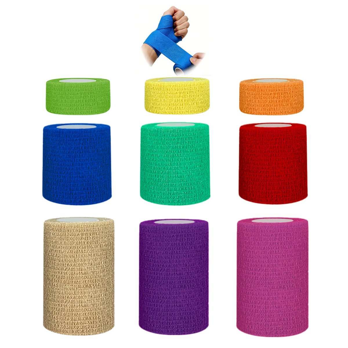 BIRDDIE Selbstklebende Bandagen 1/2/3 Zoll, 9er-Pack bunte Kohäsivbinden für Wunden, Tierverband, Knöchelbandage, Tattoo-Abdeckung, medizinisches Tape, Sporttape