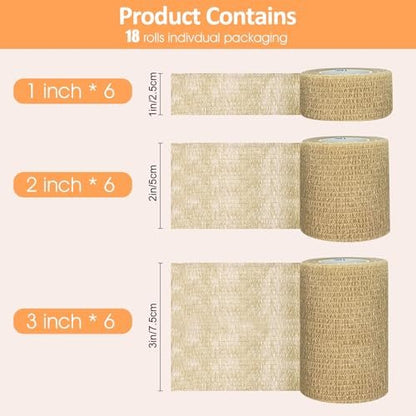 BIRDDIE 1"/2"/3" Selbstklebende Bandagen, 9er-Pack hautfarbene Verbandswickel für Wunden, Tierverband, Knöchelband, Tattoo-Abdeckung, medizinisches Tape, farbiges Sporttape