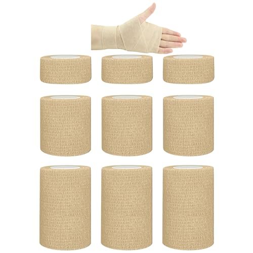 BIRDDIE 1"/2"/3" Selbstklebende Bandagen, 9er-Pack hautfarbene Verbandswickel für Wunden, Tierverband, Knöchelband, Tattoo-Abdeckung, medizinisches Tape, farbiges Sporttape