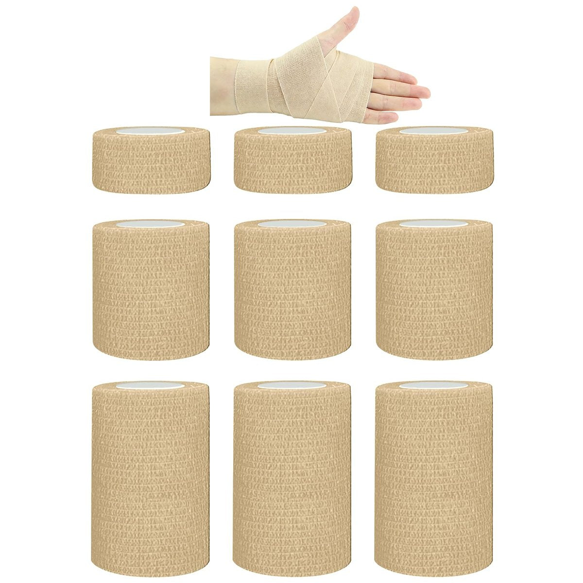 BIRDDIE 1"/2"/3" Selbstklebende Bandagen, 9er-Pack hautfarbene Verbandswickel für Wunden, Tierverband, Knöchelband, Tattoo-Abdeckung, medizinisches Tape, farbiges Sporttape