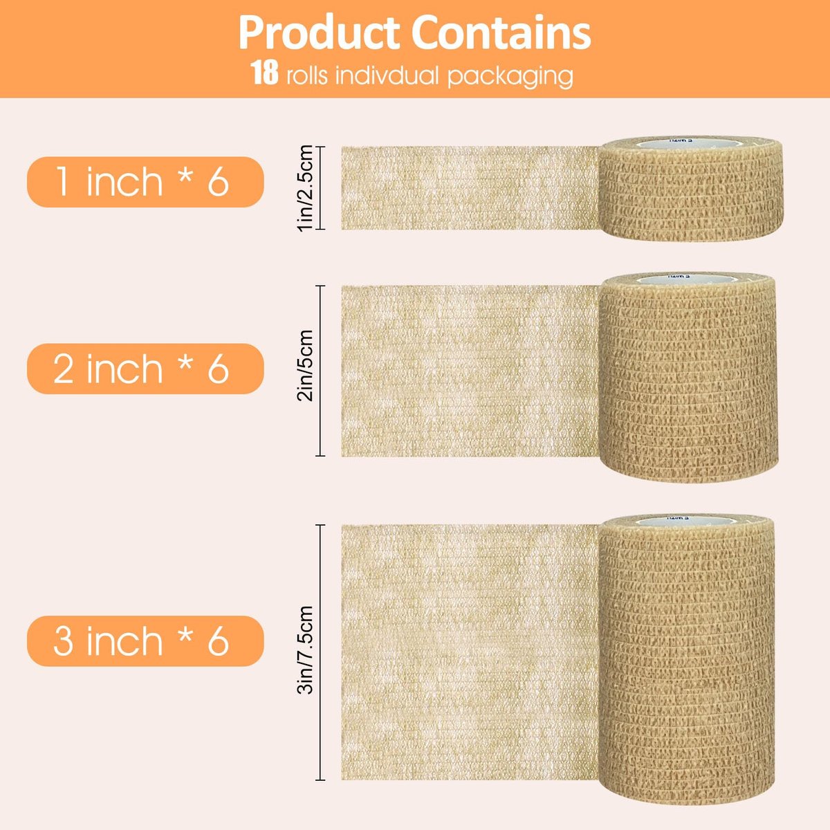 BIRDDIE 1"/2"/3" Selbstklebende Bandagen, 9er-Pack hautfarbene Verbandswickel für Wunden, Tierverband, Knöchelband, Tattoo-Abdeckung, medizinisches Tape, farbiges Sporttape