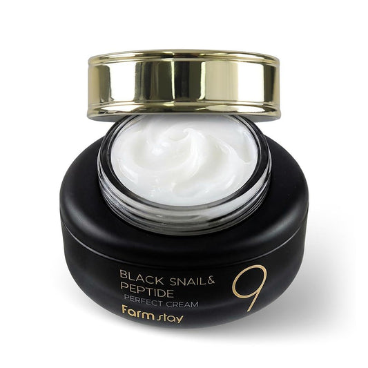 FARMSTAY Black Snail & Peptide 9 Perfect Cream – Feuchtigkeitscreme mit Schneckenschleim für elastische & strahlende Haut, Anti-Aging, Hautbarriere-Reparatur, 55 ml