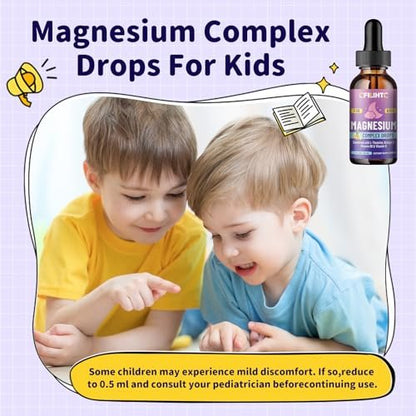 CFILIHTC Kids Magnesium Liquid Drops - Magnesiumglycinat flüssig für Kinder - mit L-Theanin, Omega-3, Vitamin B6, D3 - für Schlaf, Entspannung, Gehirn, Knochen - Ananasgeschmack, 59 ml
