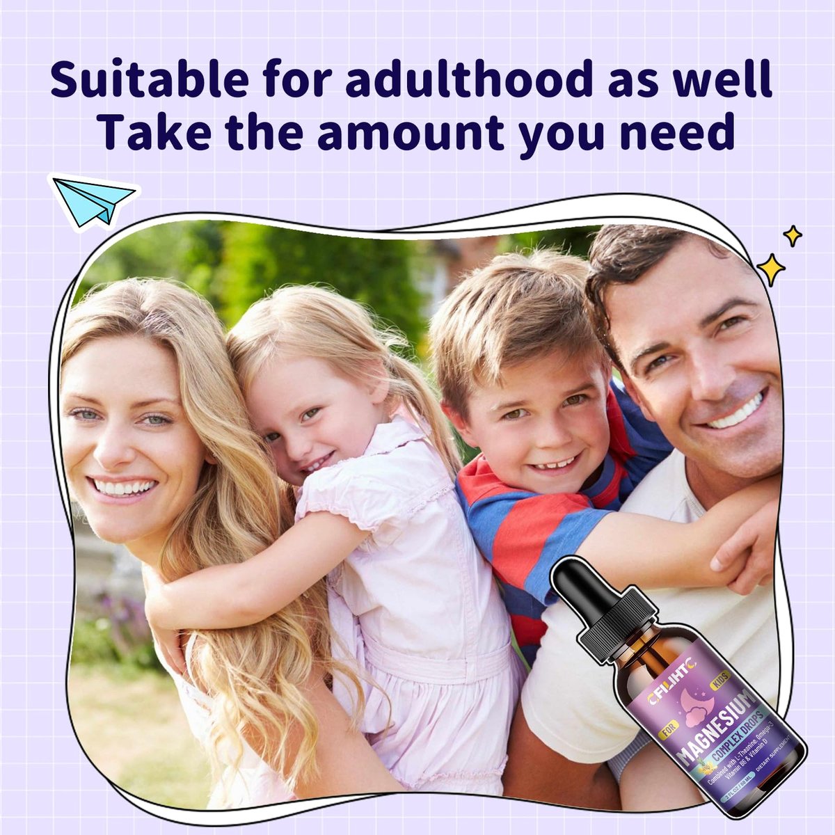CFILIHTC Kids Magnesium Liquid Drops - Magnesiumglycinat flüssig für Kinder - mit L-Theanin, Omega-3, Vitamin B6, D3 - für Schlaf, Entspannung, Gehirn, Knochen - Ananasgeschmack, 59 ml