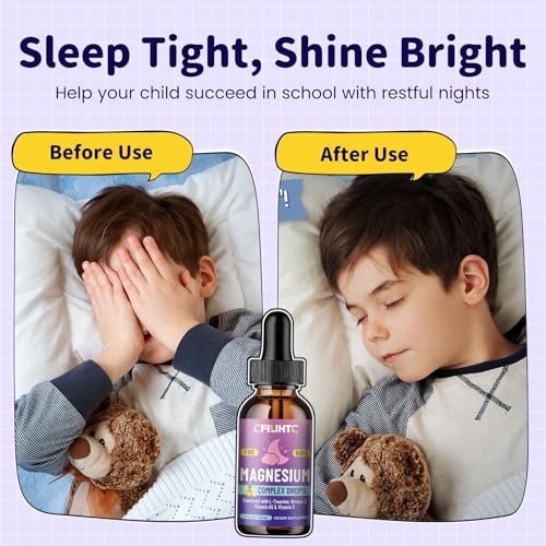 CFILIHTC Kids Magnesium Liquid Drops - Magnesiumglycinat flüssig für Kinder - mit L-Theanin, Omega-3, Vitamin B6, D3 - für Schlaf, Entspannung, Gehirn, Knochen - Ananasgeschmack, 59 ml