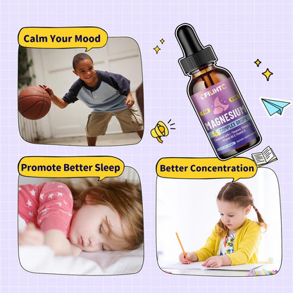 CFILIHTC Kids Magnesium Liquid Drops - Magnesiumglycinat flüssig für Kinder - mit L-Theanin, Omega-3, Vitamin B6, D3 - für Schlaf, Entspannung, Gehirn, Knochen - Ananasgeschmack, 59 ml