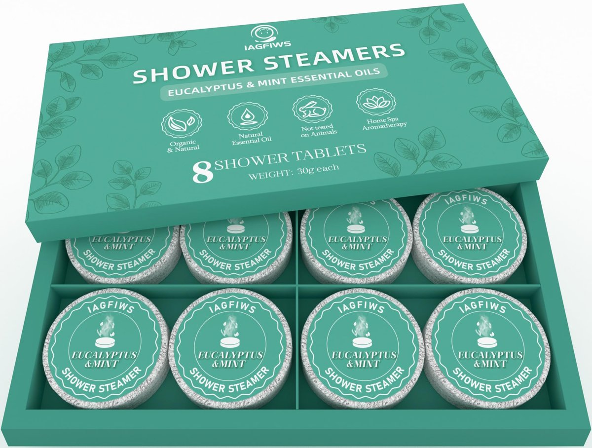 Duschbomben Aromatherapie Set im Korb – 8 Duschbomben mit Eukalyptus & Minze – Geschenkset für Mama, Lehrer, Wellness & Selbstpflege