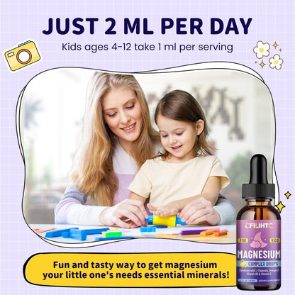 Magnesium-Tropfen für Kinder – Glycinat mit L-Theanin, Omega-3, Vitamin B6 & D3 – für Schlaf, Entspannung, Gehirn & Knochen – Zitronengeschmack, 59 ml