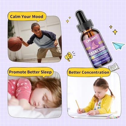 Magnesium-Tropfen für Kinder – Glycinat mit L-Theanin, Omega-3, Vitamin B6 & D3 – für Schlaf, Entspannung, Gehirn & Knochen – Zitronengeschmack, 59 ml