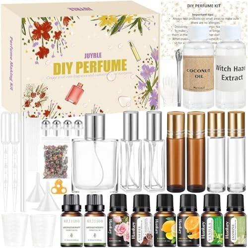 JUYRLE Parfümherstellungsset - DIY Roller Parfüm Set für Frauen, Eigenen Duft mit ätherischen Ölen kreieren, Rollerflakon Duftset, Geschenk für Frauen