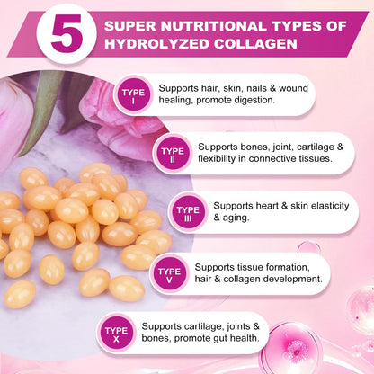 ZHPHK Multi-Kollagen-Peptide für Frauen 2000mg Hydrolysierte Kollagenpeptide Kapseln mit Typ I II III V X, Hyaluronsäure und Vitamin C für bessere Aufnahme – Unterstützt Haut, Haare, Nägel | 120 Kapseln