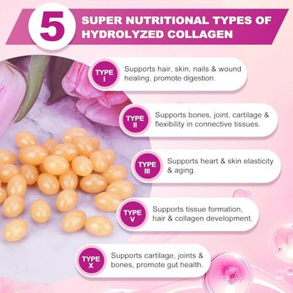 ZHPHK Multi-Kollagen-Peptide für Frauen 2000mg Hydrolysierte Kollagenpeptide Kapseln mit Typ I II III V X, Hyaluronsäure und Vitamin C für bessere Aufnahme – Unterstützt Haut, Haare, Nägel | 120 Kapseln