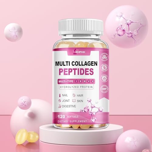 ZHPHK Multi-Kollagen-Peptide für Frauen 2000mg Hydrolysierte Kollagenpeptide Kapseln mit Typ I II III V X, Hyaluronsäure und Vitamin C für bessere Aufnahme – Unterstützt Haut, Haare, Nägel | 120 Kapseln