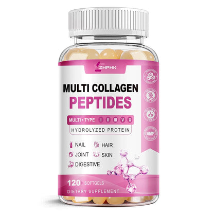 ZHPHK Multi-Kollagen-Peptide für Frauen 2000mg Hydrolysierte Kollagenpeptide Kapseln mit Typ I II III V X, Hyaluronsäure und Vitamin C für bessere Aufnahme – Unterstützt Haut, Haare, Nägel | 120 Kapseln