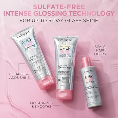L'Oreal Paris EverPure Glossing Shampoo & Conditioner Set – Sulfatfreies Pflegeset mit Glykolsäure für glänzendes, geschmeidiges Haar