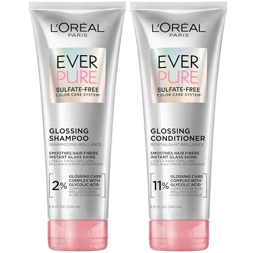 L'Oreal Paris EverPure Glossing Shampoo & Conditioner Set – Sulfatfreies Pflegeset mit Glykolsäure für glänzendes, geschmeidiges Haar