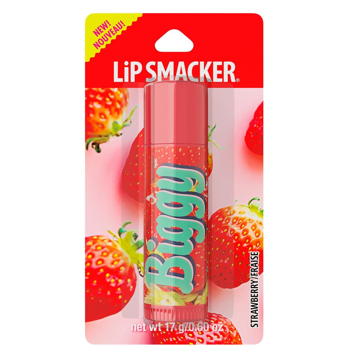 Lip Smacker Biggy Lip Balm – Erdbeer-Geschmack, ultra-feuchtigkeitsspendend, klarer Glanz, nostalgisches Sammlerstück für alle Altersgruppen