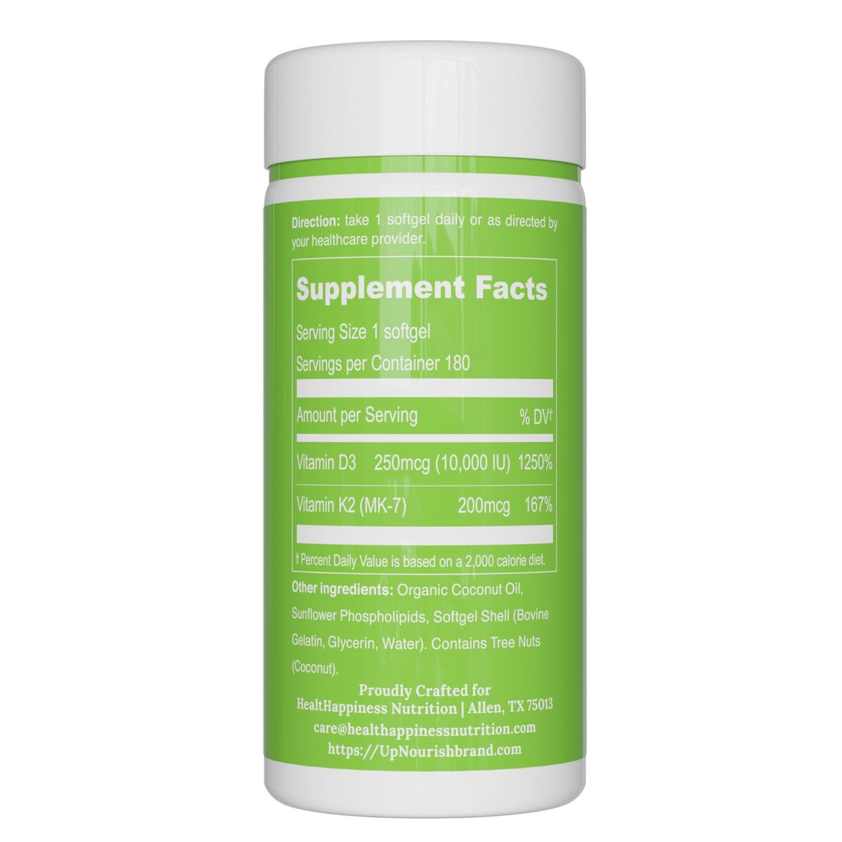 UpNourish Liposomales Vitamin D3 K2 10000 IE D3 und K2 MK-7 200 mcg – 180 Mini-Weichkapseln – Leicht zu schlucken