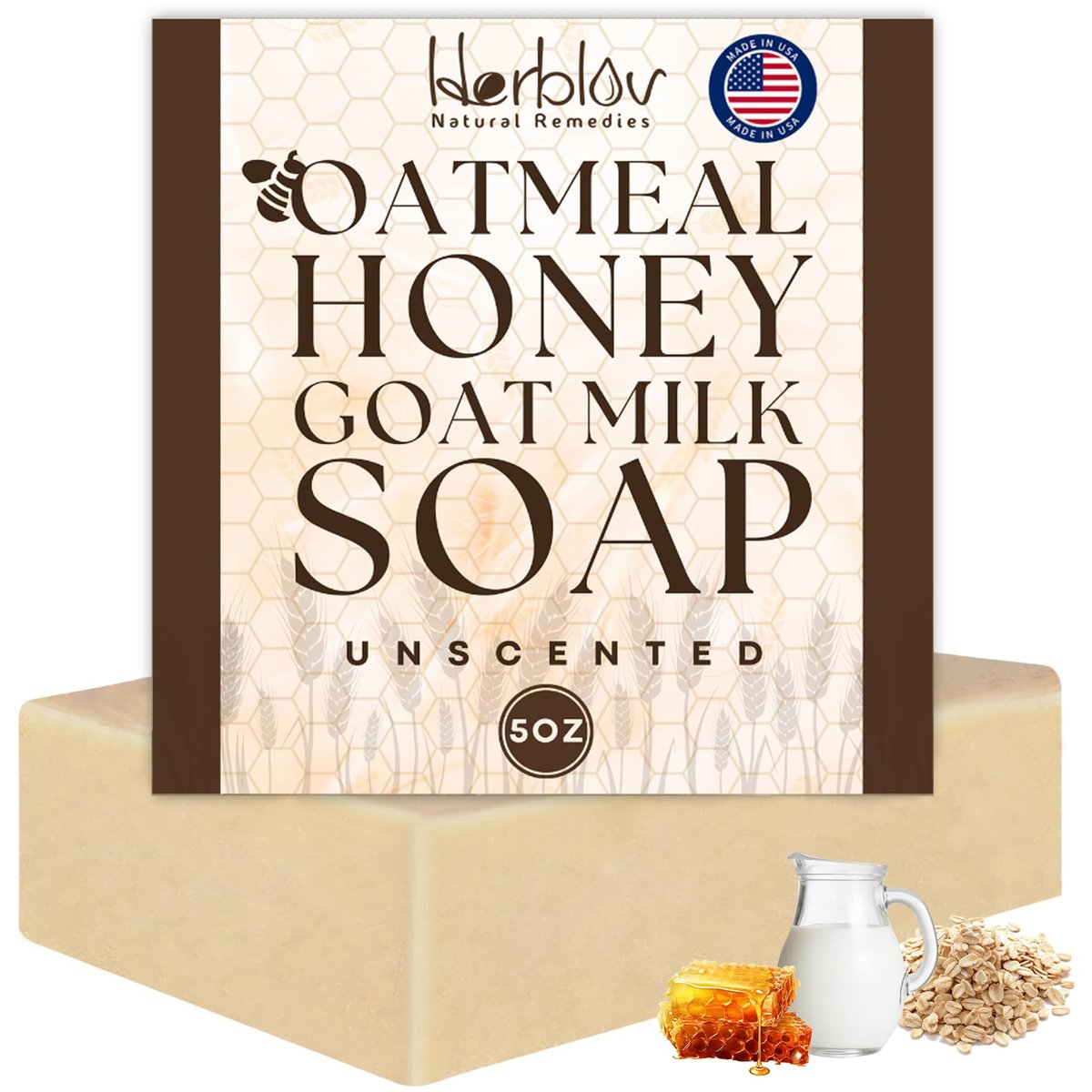 Natürliche Haferflocken- & Honig-Ziegenmilchseife – Gesichts- & Körperreinigung bei Ekzemen, Psoriasis, trockener, juckender & empfindlicher Haut – Unparfümiert, ideal für Kinder & Babys – Handgefertigt, Made in USA