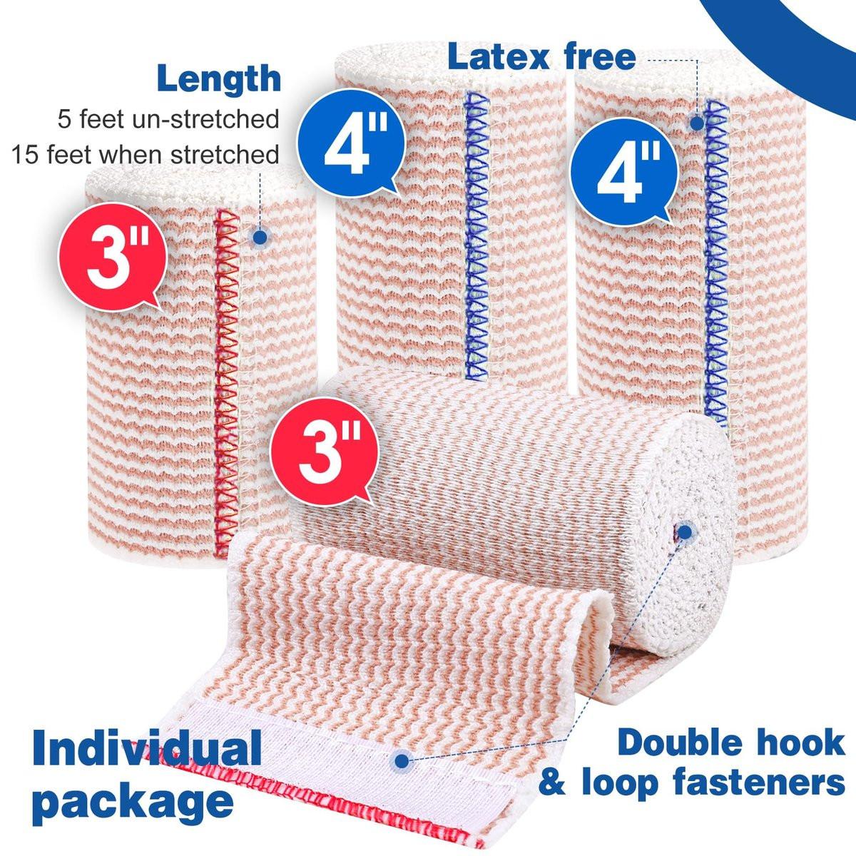 AZEN Premium 4er-Pack elastische Binden (2x3", 2x4"), Kompressionsbinden für Beine, Knöchel, Knie, Bauch, Körper, Lymphdrainage-Binden für Beine, latexfrei