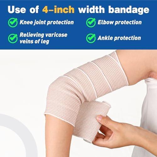 AZEN Premium 8er-Pack elastische Bandagen (2x2", 2x3", 2x4", 2x6") – Kompressionswickel für Beine, Knöchel, Knie, Bauch, Körper, latexfrei, Lymphödem-Wickel