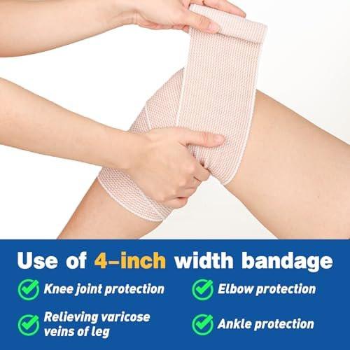 AZEN Premium 4er-Pack elastische Binden (2x3", 2x4"), Kompressionsbinden für Beine, Knöchel, Knie, Bauch, Körper, Lymphdrainage-Binden für Beine, latexfrei