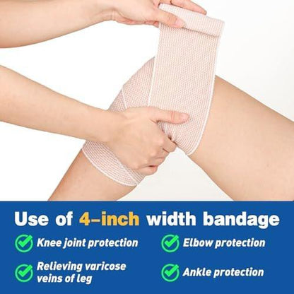 AZEN Premium 4er-Pack elastische Binden (2x3", 2x4"), Kompressionsbinden für Beine, Knöchel, Knie, Bauch, Körper, Lymphdrainage-Binden für Beine, latexfrei