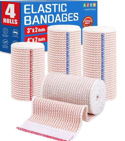 AZEN Premium 4er-Pack elastische Binden (2x3", 2x4"), Kompressionsbinden für Beine, Knöchel, Knie, Bauch, Körper, Lymphdrainage-Binden für Beine, latexfrei