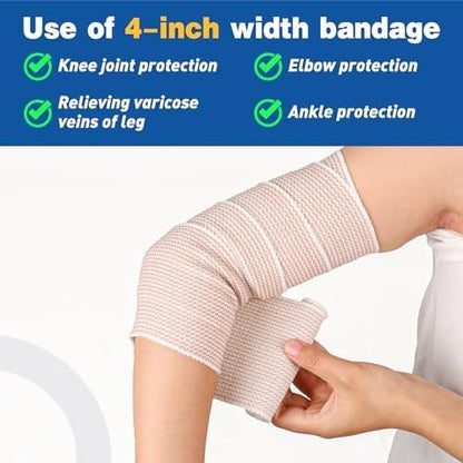 AZEN Premium 4er-Pack elastische Bandage (2x2", 2x3") – Kompressionswickel für Beine, Knöchel, Knie, Bauch, Körper – Latexfrei, Lymphdrainage-Wickel