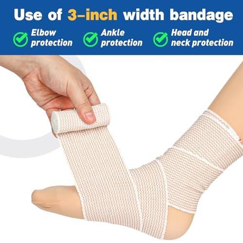 AZEN Premium 4er-Pack elastische Binden (2x3", 2x4"), Kompressionsbinden für Beine, Knöchel, Knie, Bauch, Körper, Lymphdrainage-Binden für Beine, latexfrei