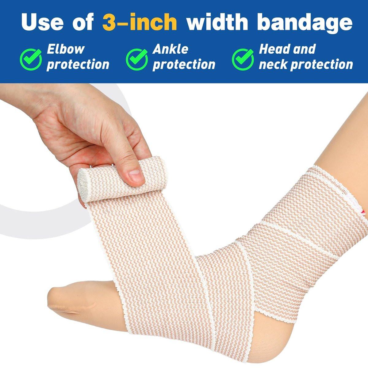 AZEN Premium 4er-Pack elastische Binden (2x3", 2x4"), Kompressionsbinden für Beine, Knöchel, Knie, Bauch, Körper, Lymphdrainage-Binden für Beine, latexfrei