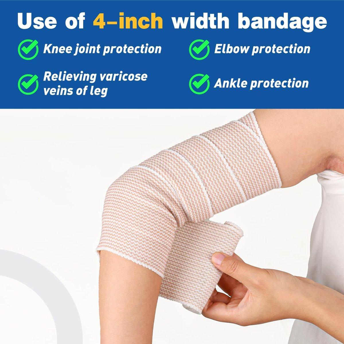 AZEN Premium 4er-Pack elastische Binden (2x3", 2x4"), Kompressionsbinden für Beine, Knöchel, Knie, Bauch, Körper, Lymphdrainage-Binden für Beine, latexfrei