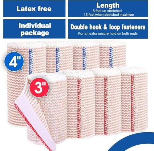 AZEN Premium 8er-Pack elastische Binden (4x3", 4x4") – Kompressionsbinden für Beine, Knöchel, Knie, Bauch, Körper, latexfrei, Lymphödem-Wickel