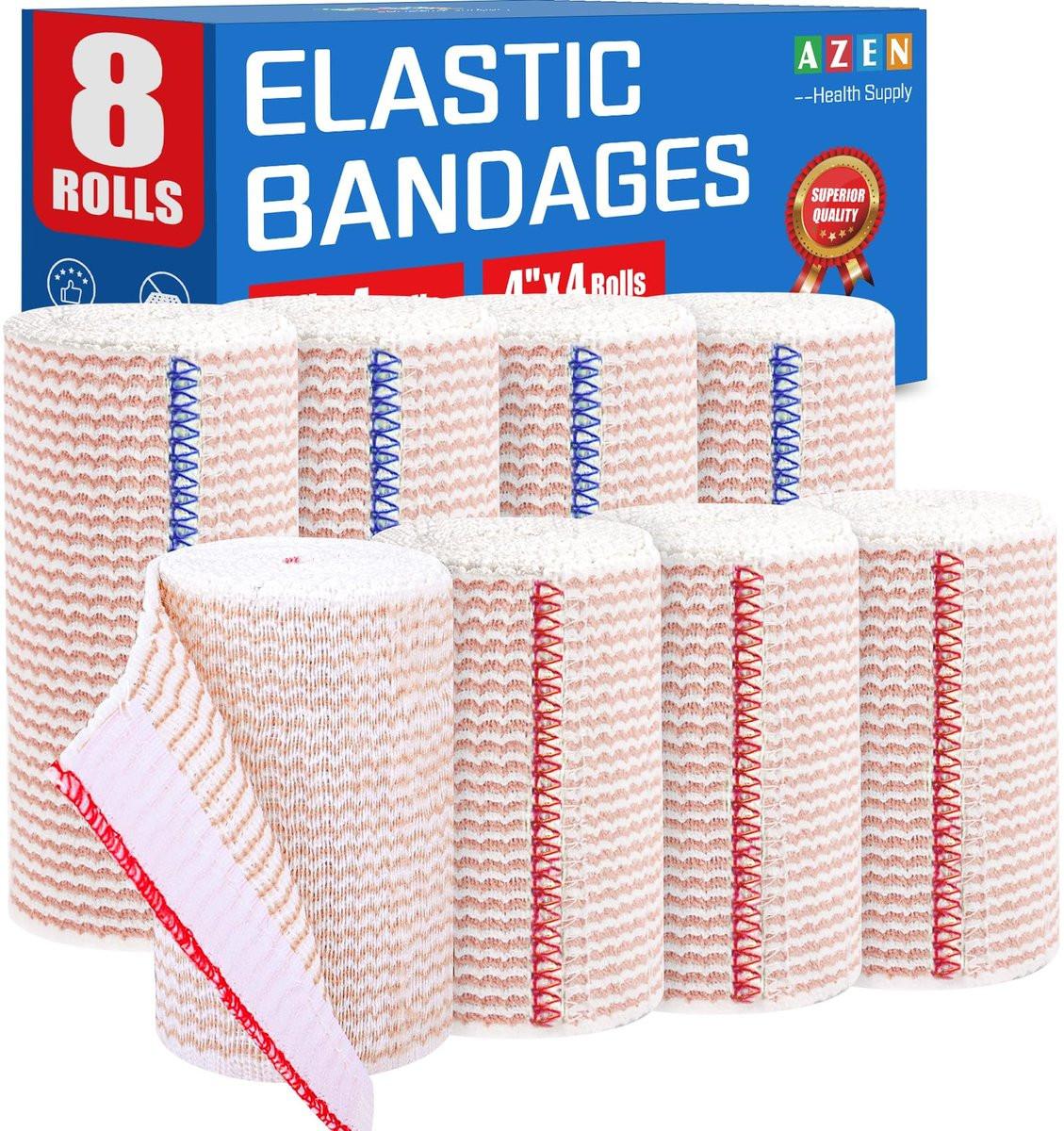 AZEN Premium 8er-Pack elastische Binden (4x3", 4x4") – Kompressionsbinden für Beine, Knöchel, Knie, Bauch, Körper, latexfrei, Lymphödem-Wickel