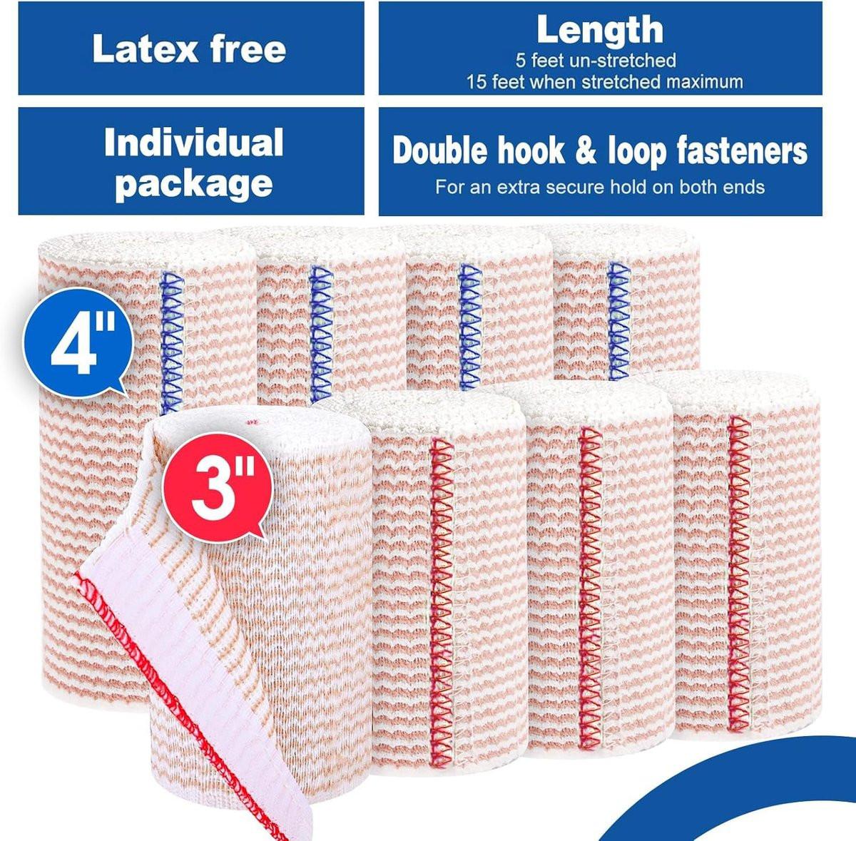 AZEN Premium 8er-Pack elastische Binden (4x3", 4x4") – Kompressionsbinden für Beine, Knöchel, Knie, Bauch, Körper, latexfrei, Lymphödem-Wickel