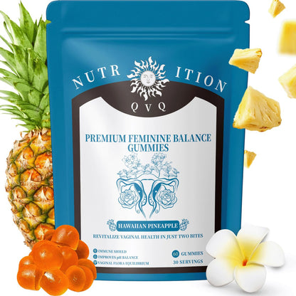 QVQ Bio-Feminin PH Balance Gummis – Präbiotikum für Frauen, Ananas-Geschmack, 60 Stück, Vegan & Glutenfrei