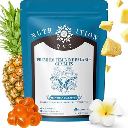 QVQ Bio-Feminin PH Balance Gummis – Präbiotikum für Frauen, Ananas-Geschmack, 60 Stück, Vegan & Glutenfrei
