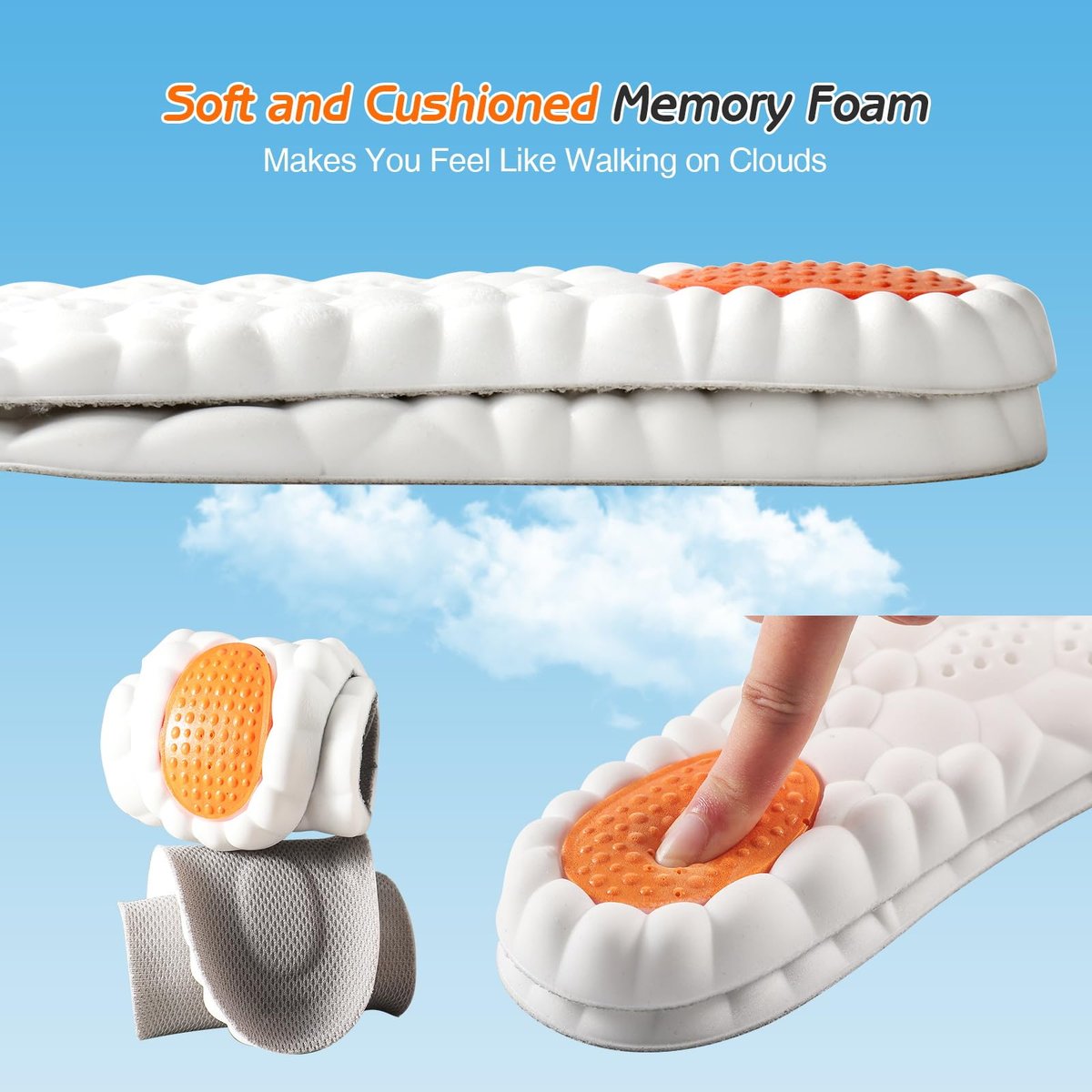 4D Cloud-Soft Komfort Einlegesohlen für Herren - Memory-Schaum Dämpfung mit Fersenstoßdämpfer - Zuschneidbare Fußgewölbeunterstützung für verbesserten Fußkomfort und Ermüdungsabbau (US M 7.5-10.5)