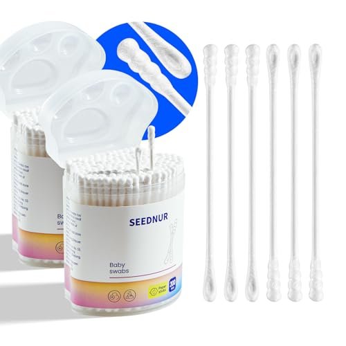 Baby-Wattestäbchen, 400 Stück, Sicherheits-Wattestäbchen für Neugeborene & Kinder, Babys Ohrreiniger aus Papier für Ohr- und Nasenreinigung, Bio-Wattebällchen mit doppelter Spitze (Spirale & Schaufel)