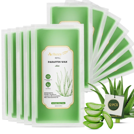 Achzzy Natürliche Paraffinwachs-Nachfüllpackung, 12er-Pack Paraffinwachs-Blöcke mit Aloe-Duft für Paraffinbad, Paraffinwachs für Hände und Füße zur Tiefenhydratation, Feuchtigkeitspflege und Pflege (Aloe)