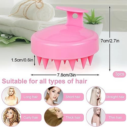 Oligei Kopfhautmassagegerät 3er Pack – Shampoo-Bürste, Haarpeeling für sanfte Exfoliation, weiche Silikonbürste für Haarwachstum und Schuppenentfernung