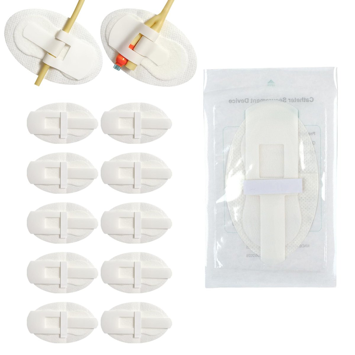 10 Stück Foley-Katheter-Befestigungsvorrichtungen, steril einzeln verpackt, selbsthaftende Katheterzubehör für Einzel-/Doppelschlauchhalter, Katheterhalter