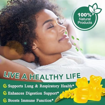Mullein Gummies für Lungendetox – 2000 mg Mulleinblattextrakt für Atemwegs-, Verdauungs- und Immununterstützung – Bio-Mullein-Kräuterergänzung zur Schleimlösung – Vegan, 60 Gummibärchen